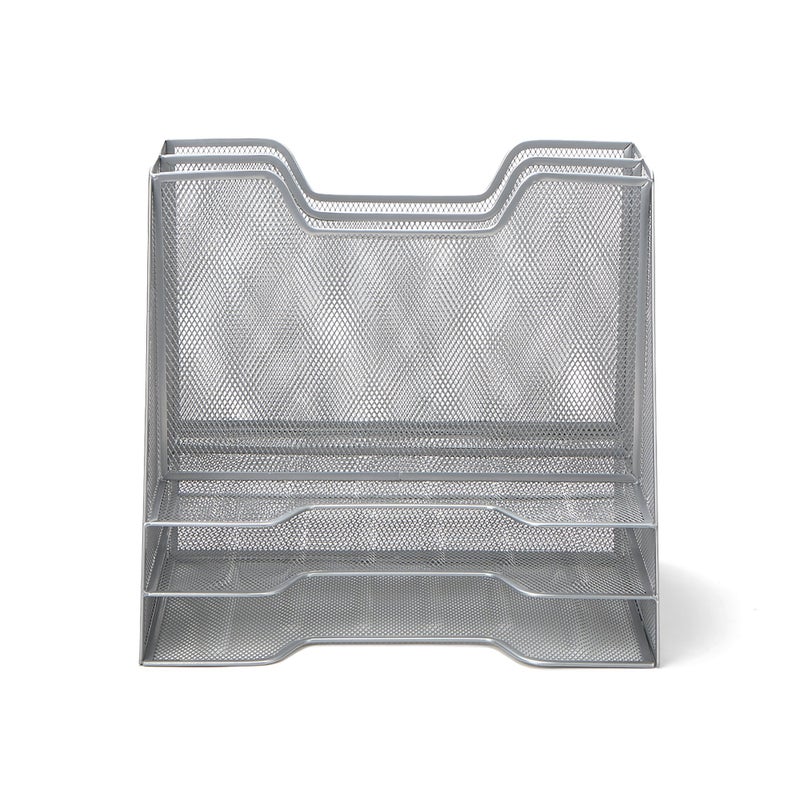 Mind Reader Metal Mesh Desktop File Organizer 3Tier Paper Tray with 5 Compartments Office Mail Sorter Silver - Image 3