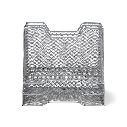 Mind Reader Metal Mesh Desktop File Organizer 3Tier Paper Tray with 5 Compartments Office Mail Sorter Silver - Image 1