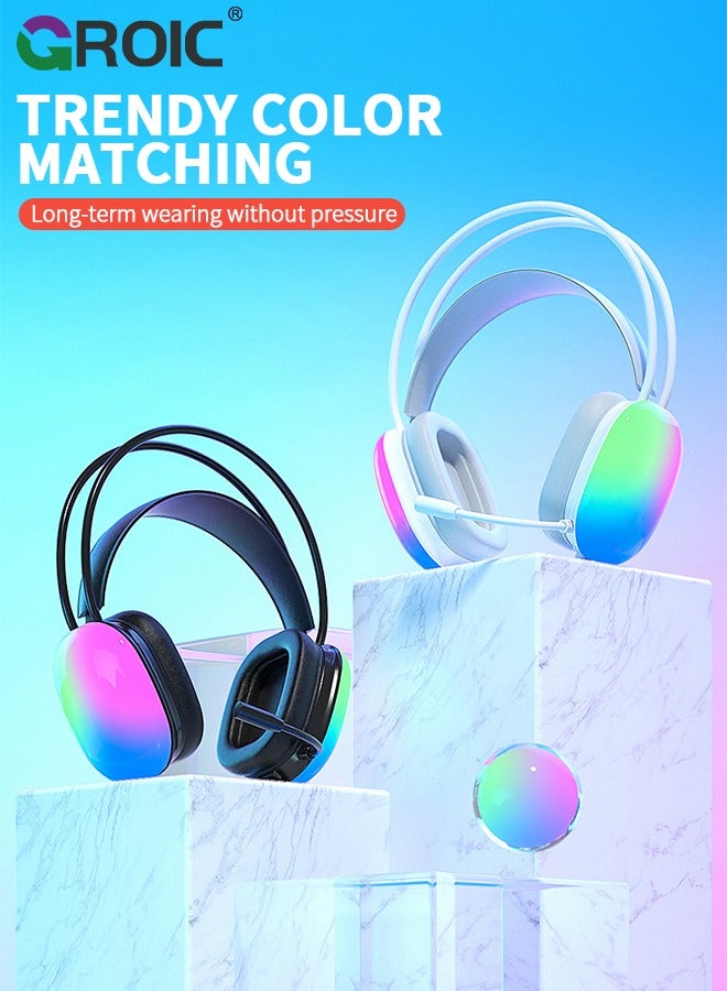 GROIC White Wired Gaming Headset, 6.8 foot Long Cable USB Headphones with Full RGB Earmuffs LED Headband, Game Sound Tech Headphones for PC MOBA FPS Games  - Image 3