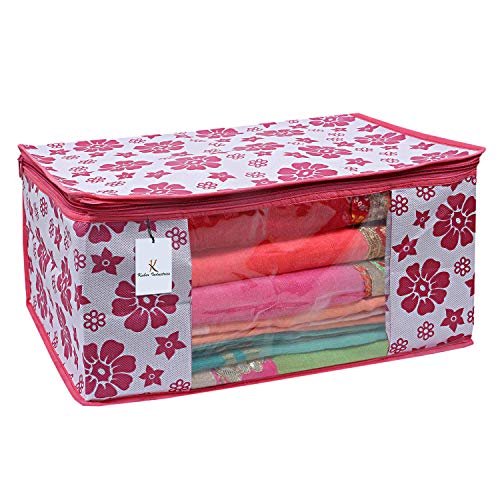 Kuber Industries Fabric 3 Piece Non Woven Saree Cover Set, Pink,Large Size -Ctktc6400, Multicolor - Image 2