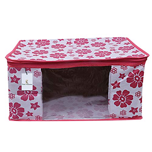 Kuber Industries Fabric 3 Piece Non Woven Saree Cover Set, Pink,Large Size -Ctktc6400, Multicolor - Image 3