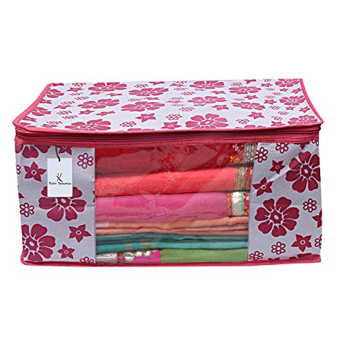 Kuber Industries Fabric 3 Piece Non Woven Saree Cover Set, Pink,Large Size -Ctktc6400, Multicolor - Image 4