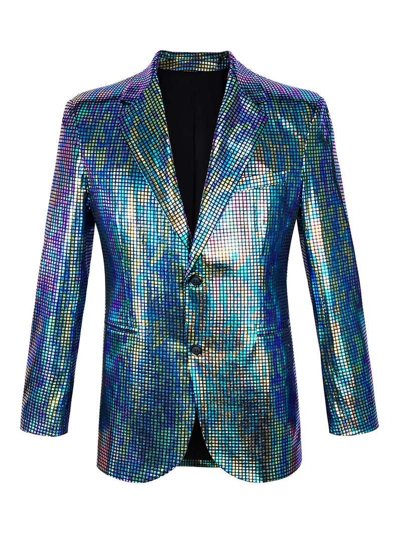 Nawgut Sequin Blazer Metallic Slim Suit 2 Piece Set Disco Prom Shiny Outfit Wedding Party Banquet Fashion Jacket Pant for Mens Adult-Small - Image 5
