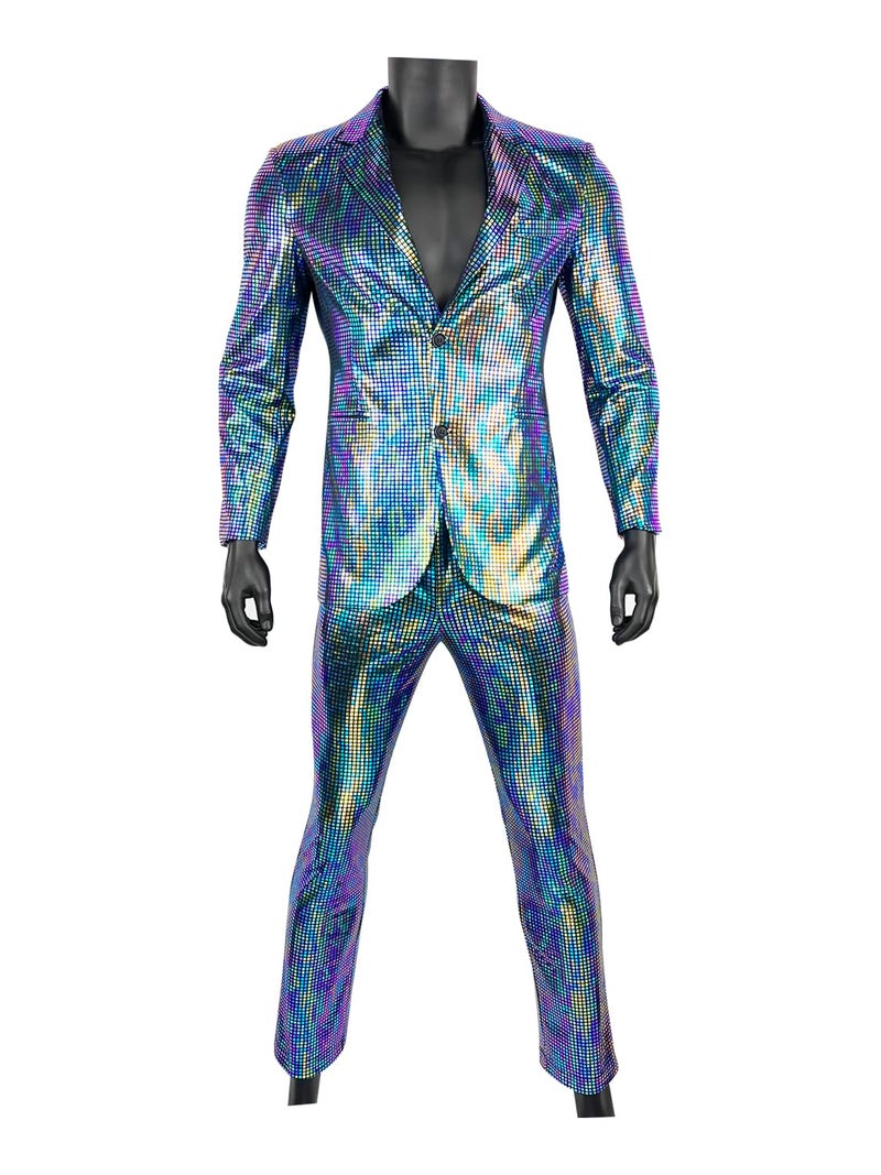 Nawgut Sequin Blazer Metallic Slim Suit 2 Piece Set Disco Prom Shiny Outfit Wedding Party Banquet Fashion Jacket Pant for Mens Adult-Small - Image 3