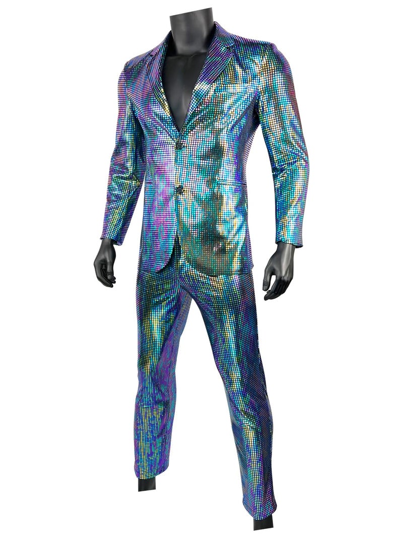 Nawgut Sequin Blazer Metallic Slim Suit 2 Piece Set Disco Prom Shiny Outfit Wedding Party Banquet Fashion Jacket Pant for Mens Adult-Small - Image 2