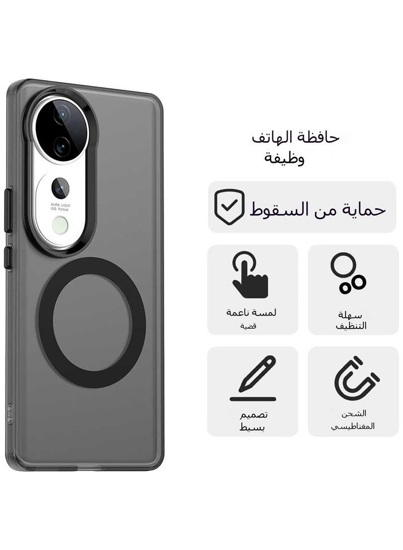 general Case for Vivo V40 5G / Vivo V40 Pro 5G, Compatible with Magnetic Charging, Ultra-thin Matte Translucent Anti-shock Rigid PC Case, Soft Silicone TPU Bumper Cover - Image 4