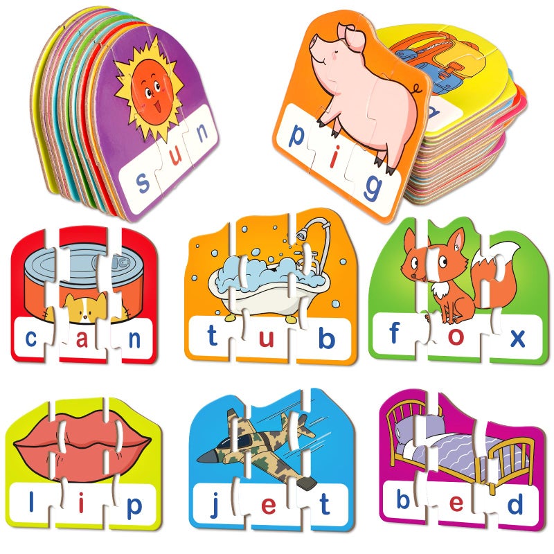 Kasfalci CVC Puzzle Cards for Kids CVC Word Phonics Games Speech Therapy Toys for Toddlers 3 Alphabet Letter Word Puzzles Learning Spelling Games Preschool Kindergarten Classroom Must Haves - Image 2