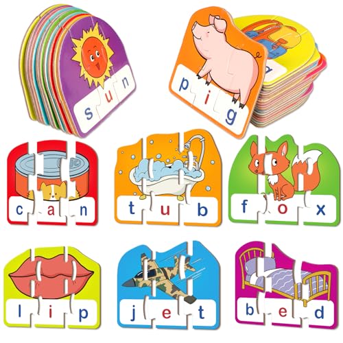 Kasfalci CVC Puzzle Cards for Kids CVC Word Phonics Games Speech Therapy Toys for Toddlers 3 Alphabet Letter Word Puzzles Learning Spelling Games Preschool Kindergarten Classroom Must Haves - Image 1