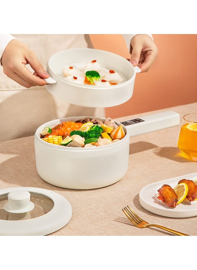 Generic - Electric Hot Pot with Steamer | Non-Stick Multi-Functional Cooker | 2L Electric Skillet, Saucepan, Frying Pan for Ramen, Eggs, Noodles, Steak, Fried Rice, Sautéing, Steaming & Soups | Portable for Home & Dorm Use - Image 1