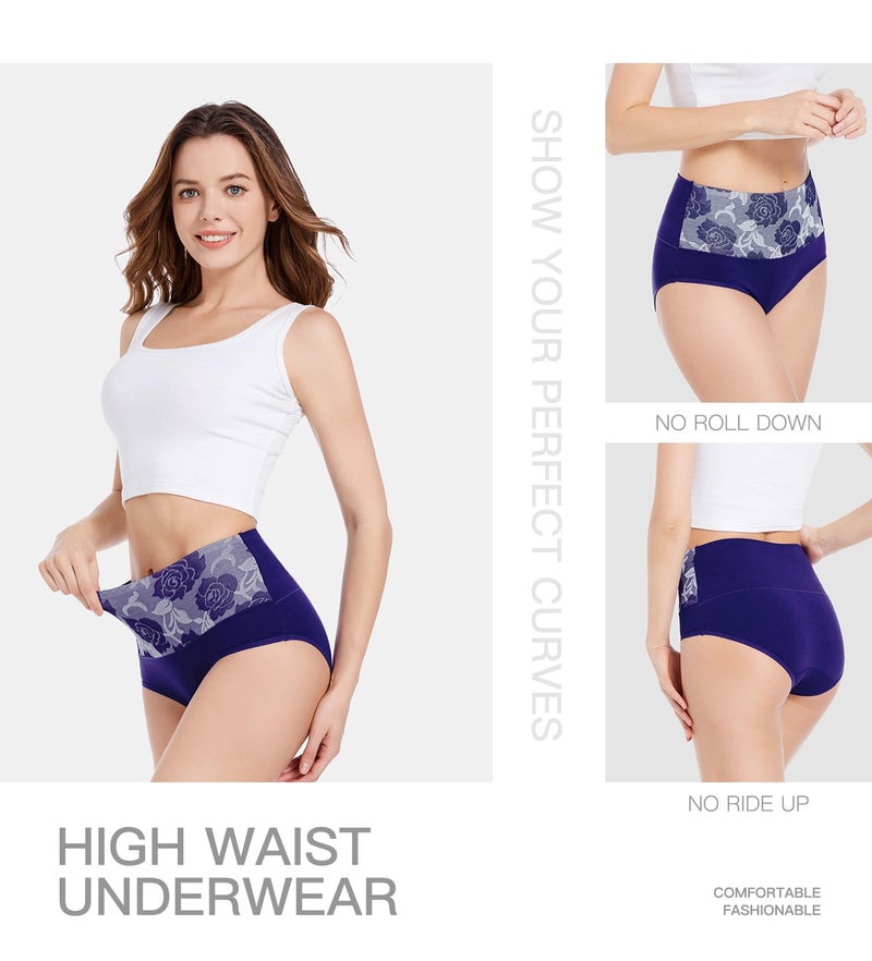 HAVVIS Women's Briefs Underwear Cotton High Waist Tummy Control Panties Rose Jacquard Ladies Panty Multipack (Brief 02-5 Pack - Assorted Colors 02, Large) - Image 4