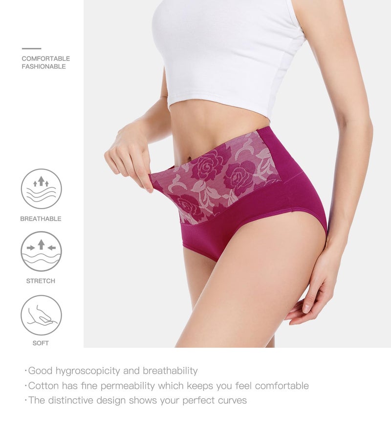 HAVVIS Women's Briefs Underwear Cotton High Waist Tummy Control Panties Rose Jacquard Ladies Panty Multipack (Brief 02-5 Pack - Assorted Colors 02, Large) - Image 5