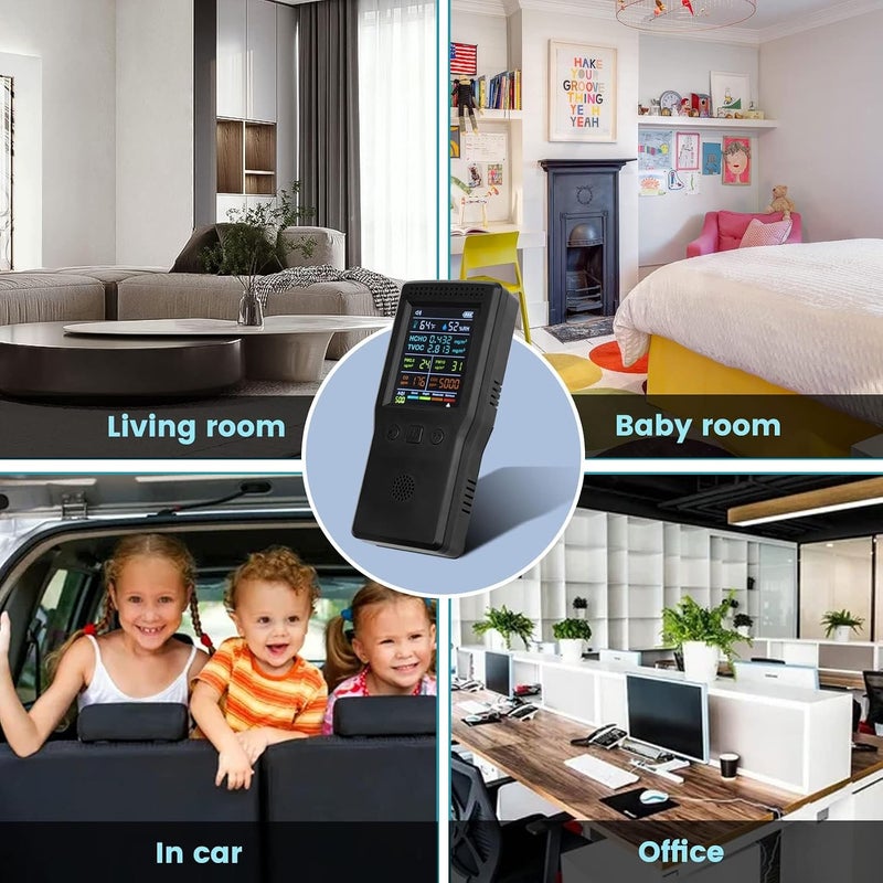 9 in 1 Air Quality Monitor, Formaldehyde Detector Indoor, Temperature & Humidity Meter, Pollution Tester, Sensor, Detect PM2.5/PM10 Monitor, for Test Indoor HCHO TVOC Volatile Organic Compound Gas - Image 4