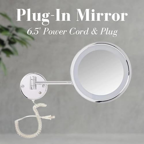 JERDON Lighted Makeup Mirror - Corded Wall Mount Magnifying Mirror with LED Lights - Polished Chrome Finish - 9.5-Inch Diameter - Model HL1016CL - Image 2