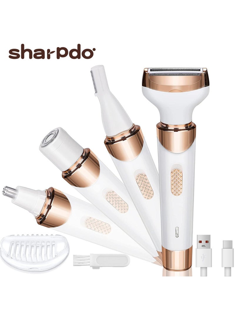 Sharpdo Electric Razor for Women, 4 in 1 Womens Shaver for Pubic Hair Wet & Dry Cordless Hair Remover for Eyebrow, Nose, Face, Legs, Underarms Portable Bikini Trimmer Rechargeable for Lady Hair Shaving - Image 1