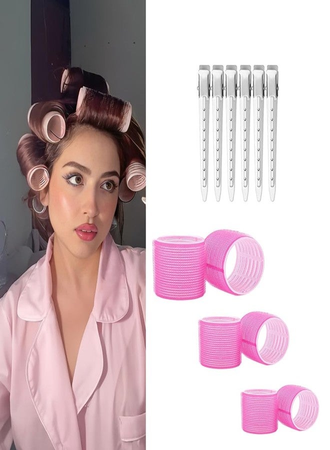 Pinaka Jumbo Rollers Hair Curlers Pink6 Pcs Set with 6Pcs Jumbo Large Hair Rollers and 6 Pcs Hair Clips for Long Medium Hair Volume (Pink) - Image 2