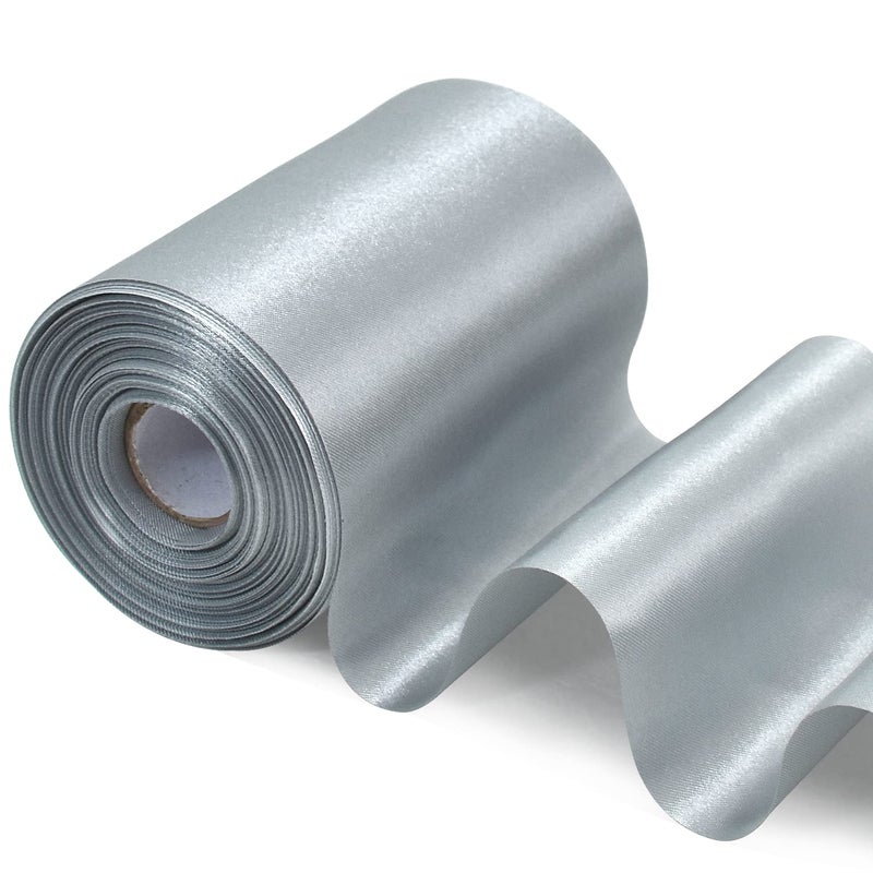 TONIFUL Silver Wide Satin Ribbon  100mm x 20m Silver Satin Ribbons Solid Fabric Ribbons for Gift Wrapping Christmas Tree Wedding Car Chair Pageant Sashes Grand Opening Festival Party Decor