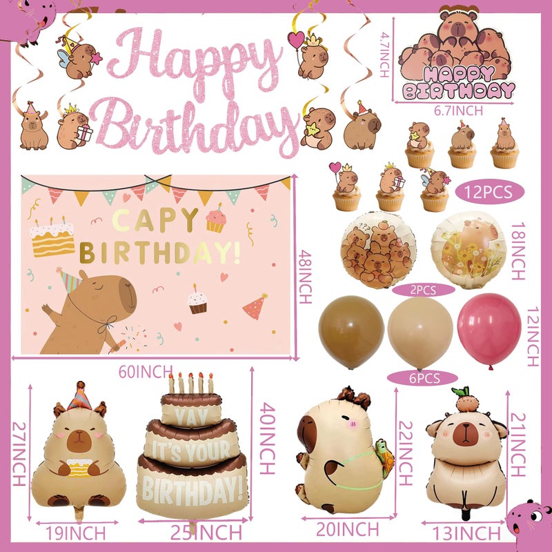 Tyotrbs Pink Happy Capybara Birthday Decorations, Cute Capy Birthday Party Banners Hanging Swirls Decor, Capybara Lover Bday Decor Supplies - Image 3