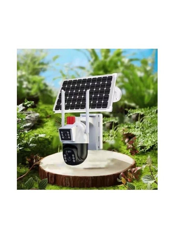 CALUS AI Solar Camera 2-in-1 4G Smart Security Camera – 8MP Dual Lens Outdoor Surveillance System with Motion Detection, Waterproof Design, 360° Rotation, Full-Color Night Vision, Remote Mobile Access, High-Resolution Video for Home & Business Use – Black & White - Image 1