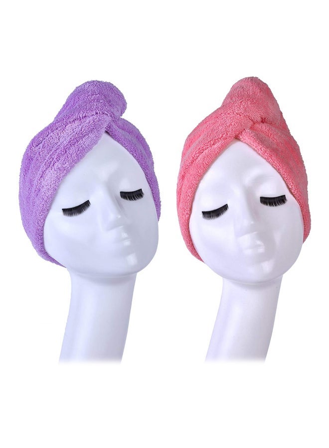 2-Piece Hair Towel Wrap Purple/Pink 68x26cm