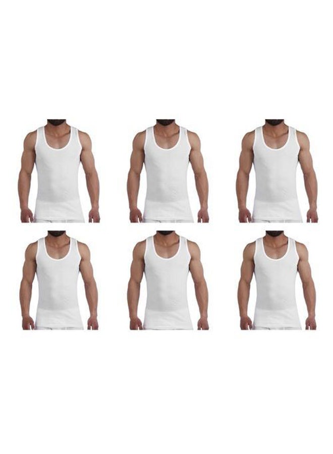 100% Cotton Six Sleeveless Solid Men T-shirt -White