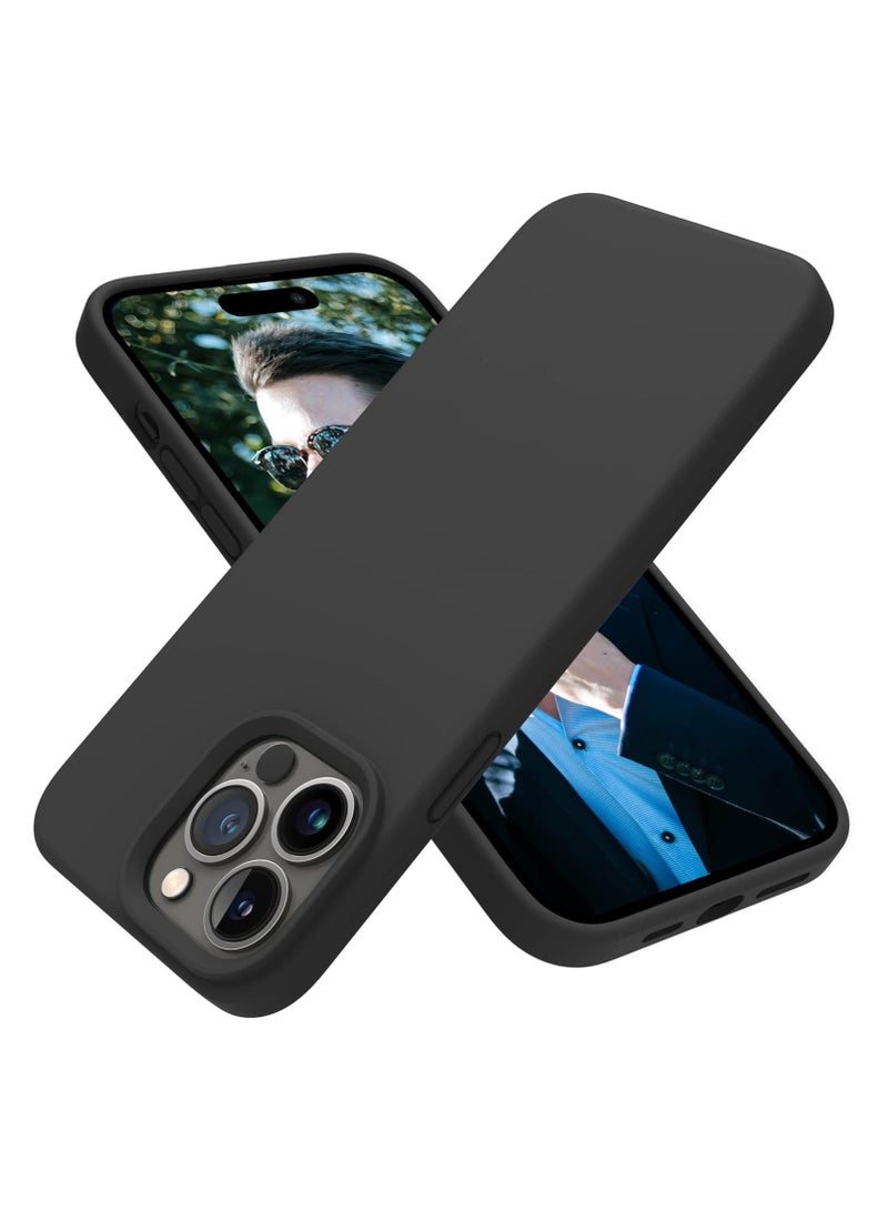 Silicone Case Compatible with iPhone 14 Pro Max, Slim Liquid Silicone, Layers of Soft Gel Rubber Shockproof, Protective Phone Case Cover with TPU Lining (Black) - Image 1