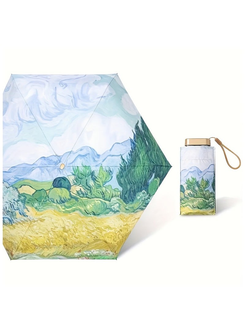 Mini Floral Pattern Folding Umbrella With UV Protection, Portable Compact Waterproof Rain Gears For Men & Women  - Image 1