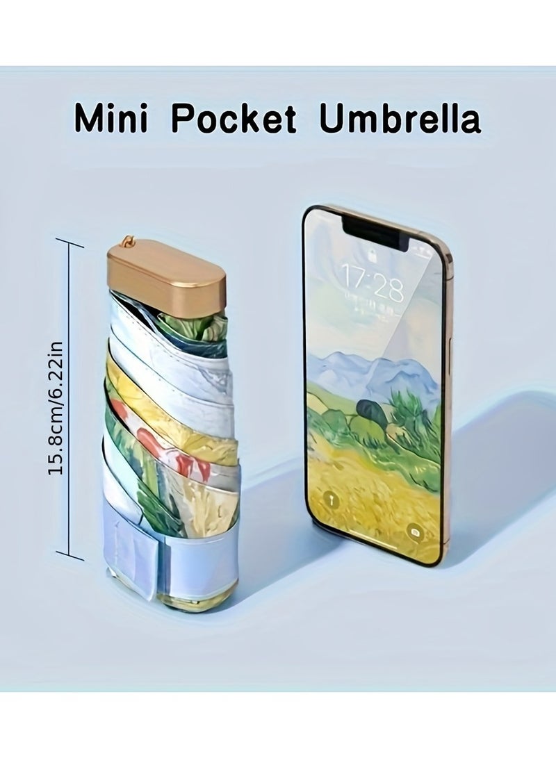 Mini Floral Pattern Folding Umbrella With UV Protection, Portable Compact Waterproof Rain Gears For Men & Women  - Image 2