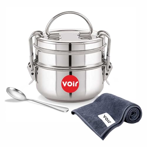 Voir Stainless Steel Lunch Box/Tiffin with Locking Clip, 2-Tier Container, 800 ml, Hot & Cold Leak-Proof, Compact & Durable, Perfect for Office, School, Picnic and Travel use - Image 1