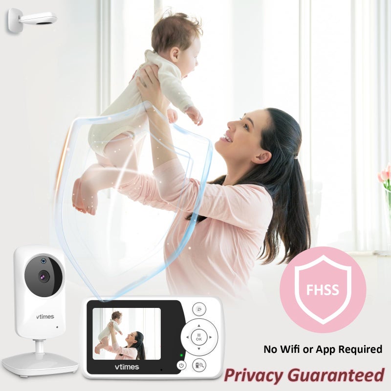 VTimes Baby Monitor with Camera and Audio, Video Baby Monitor No WiFi Night Vision 2.4 LCD Screen Portable Baby Camera Monitor Alarm Lullaby Temperature Sensor and 1000ft, Ideal for Baby/Elderly/Pet - Image 2