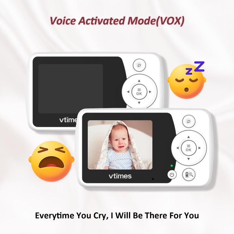 VTimes Baby Monitor with Camera and Audio, Video Baby Monitor No WiFi Night Vision 2.4 LCD Screen Portable Baby Camera Monitor Alarm Lullaby Temperature Sensor and 1000ft, Ideal for Baby/Elderly/Pet - Image 5