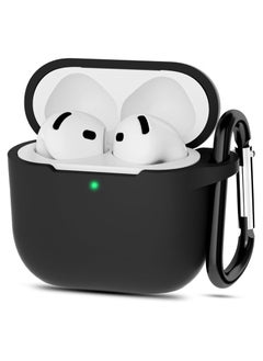 Silicone Case For AirPods 4, Anti-Shock, Anti-Drop, Anti-Dust, Visible LED Light, Protective Cover with Keychain and Lanyard Compatible With AirPods 4th Generation 2024 (Black)