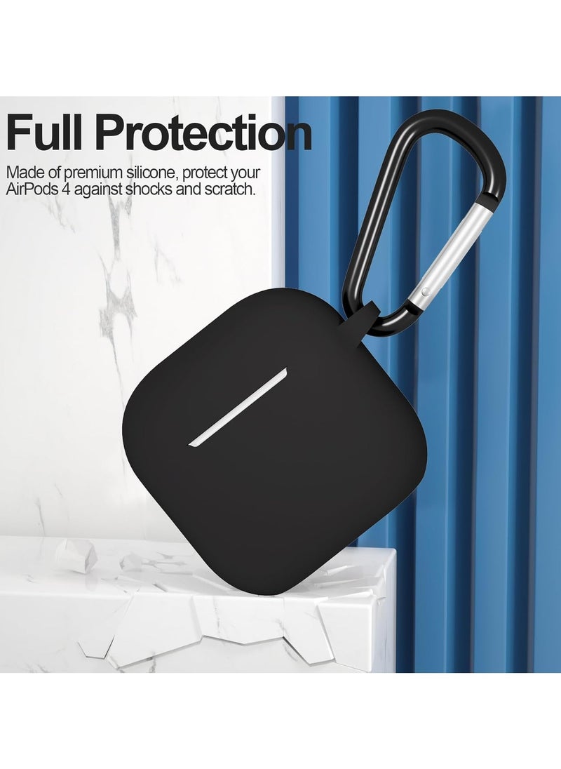 Generic - Silicone Case For AirPods 4, Anti-Shock, Anti-Drop, Anti-Dust, Visible LED Light, Protective Cover with Keychain and Lanyard Compatible With AirPods 4th Generation 2024 (Black) - Image 1