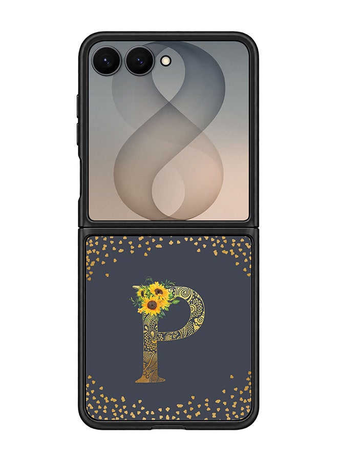 Stylizedd Rugged Case for Samsung Galaxy Z Flip8- Slim Fit Hybrid Rubber Cover Sunflower Monogram - P (Grey)