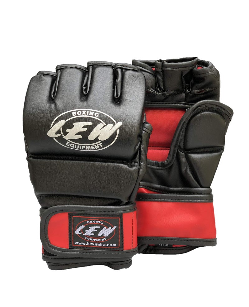 LEW Red/Black Fight/MMA/Muay Thai Thumb Protection Grappling Gloves (Black/Red, Large/X-Large) - Image 1