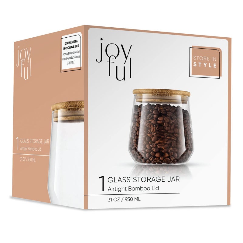 JoyJolt Cookie Jar. 1 Large Glass Jars With Bamboo Lids Set. For Kitchen Counter, Rice Jar, Candy Jar, Flour and Sugar Containers Canisters, 31-OZ Big Glass Jar with Lid, Airtight Glass Storage - Image 5