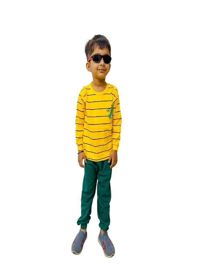 Fommy Baby Products - Kid Clothes with Dragon Print Yellow Stripe T Shirt & Green Pyjama - Kids Dress for Boys & Girls - Ideal for New Born Baby Clothes (1 Year-2 Year, Yello & Green) - Image 2