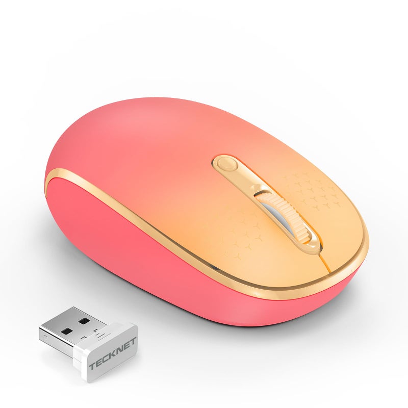 TECKNET Wireless Mouse, 2.4G Quiet Computer Mouse with USB Receiver, 4 Buttons Portable Cordless Mice for Chromebook, Laptop, PC, Mac, 800/1200/1600 DPI - Red-Pink Gradient - Image 1