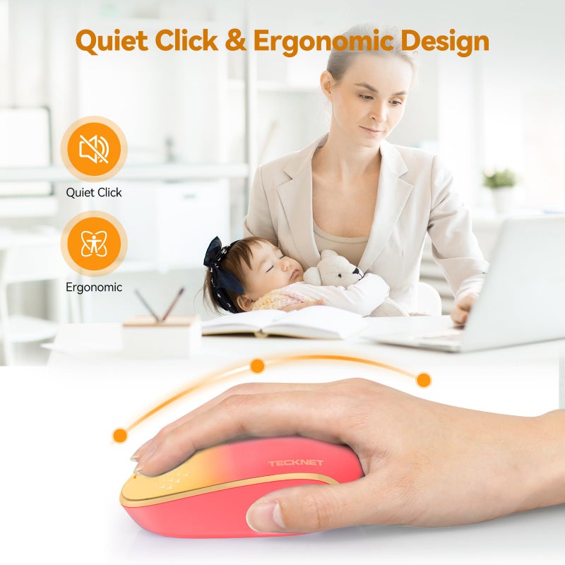TECKNET Wireless Mouse, 2.4G Quiet Computer Mouse with USB Receiver, 4 Buttons Portable Cordless Mice for Chromebook, Laptop, PC, Mac, 800/1200/1600 DPI - Red-Pink Gradient - Image 3