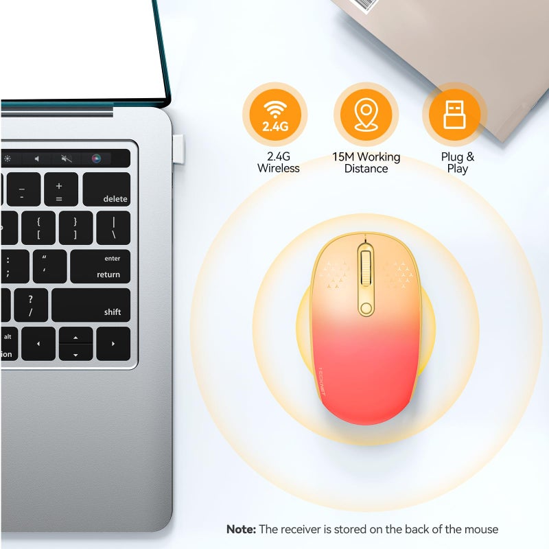 TECKNET Wireless Mouse, 2.4G Quiet Computer Mouse with USB Receiver, 4 Buttons Portable Cordless Mice for Chromebook, Laptop, PC, Mac, 800/1200/1600 DPI - Red-Pink Gradient - Image 2