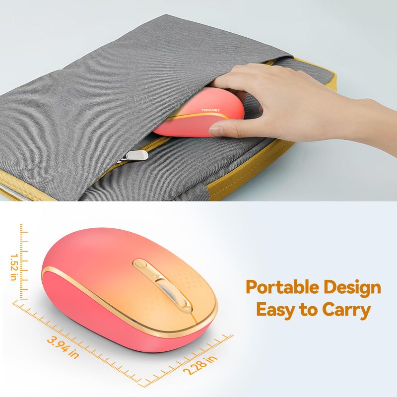 TECKNET Wireless Mouse, 2.4G Quiet Computer Mouse with USB Receiver, 4 Buttons Portable Cordless Mice for Chromebook, Laptop, PC, Mac, 800/1200/1600 DPI - Red-Pink Gradient - Image 4