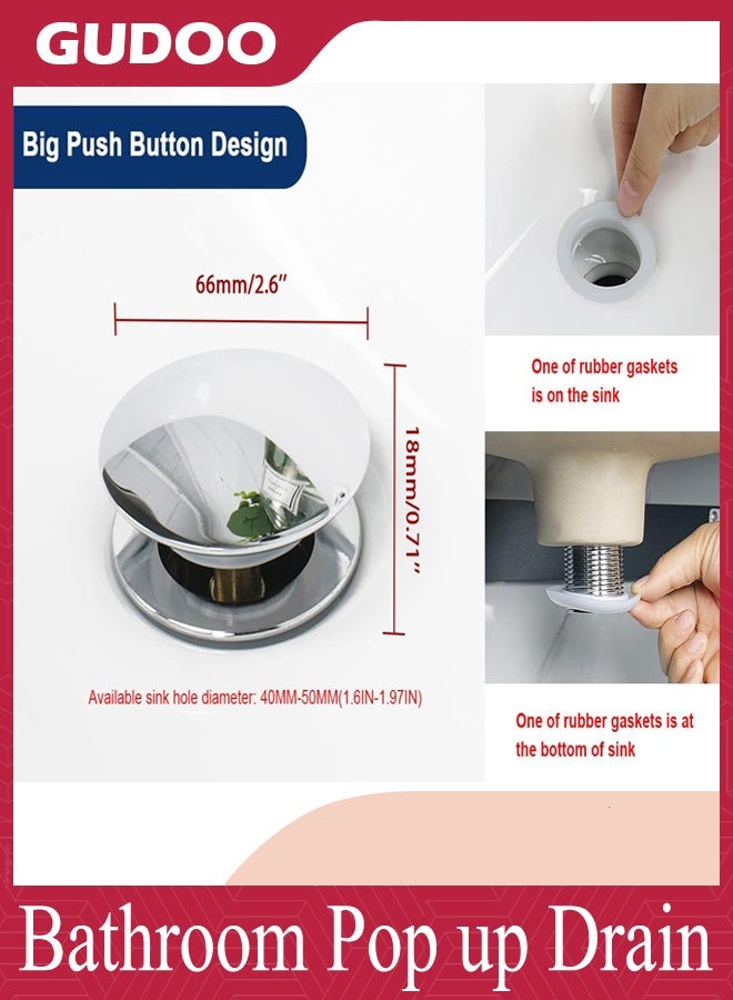 GUDOO تصريف حوض الحمام بنظام النقر، مصفاة حوض نحاسية لتجميع المياه في الحمام، سدادة لحوض السفن، مقاومة للانسداد - Image 4