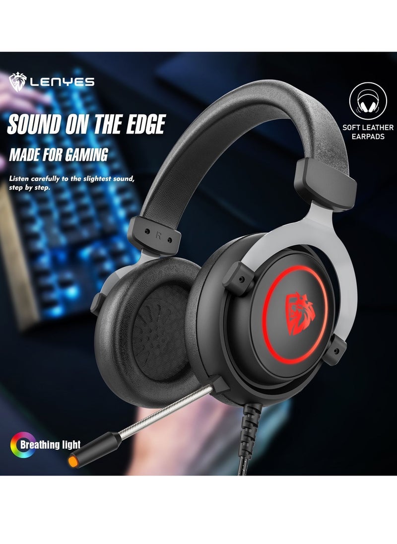 Lenyes - Universal Over-Ear Wired Headphones With Mic Gaming Headset Breathing Light Deep Bass Headphone For PC PS4 PS5 XOne XSeries NSwitch Model GH55 - Image 1