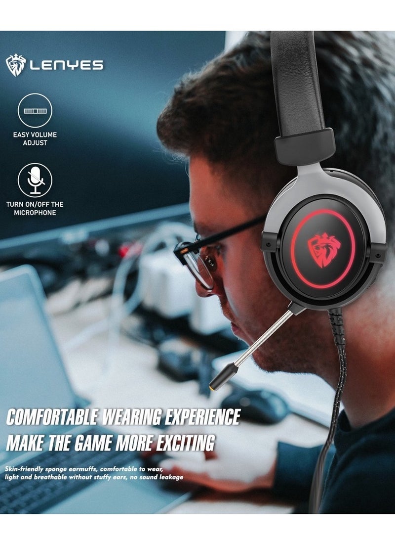 Lenyes - Universal Over-Ear Wired Headphones With Mic Gaming Headset Breathing Light Deep Bass Headphone For PC PS4 PS5 XOne XSeries NSwitch Model GH55 - Image 1