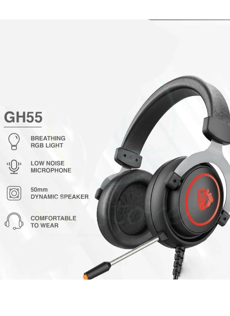 Lenyes - Universal Over-Ear Wired Headphones With Mic Gaming Headset Breathing Light Deep Bass Headphone For PC PS4 PS5 XOne XSeries NSwitch Model GH55 - Image 1