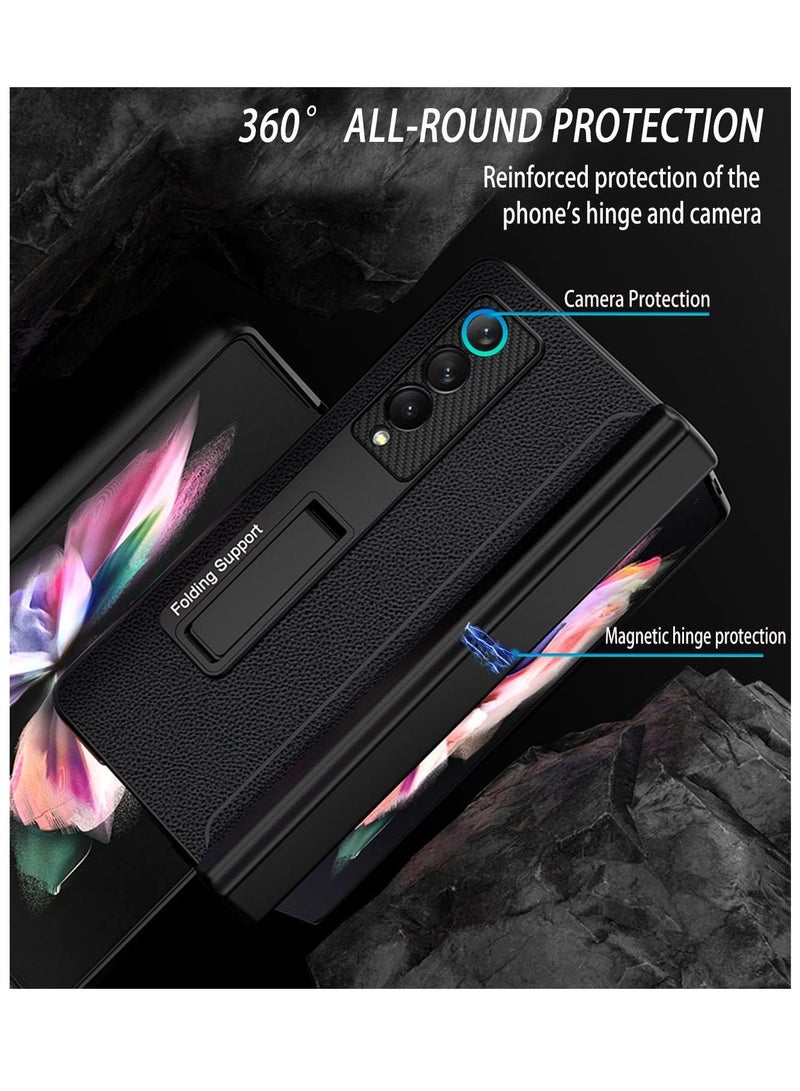 Case for Samsung Galaxy Z Fold 4 Case with Pen Holder,Hinged Built-in Pen Holder,with Screen Protector and Adjustable Bracket,Luxury Business Leather Cover Case for Galaxy Z Fold 4 (Black) - Image 2