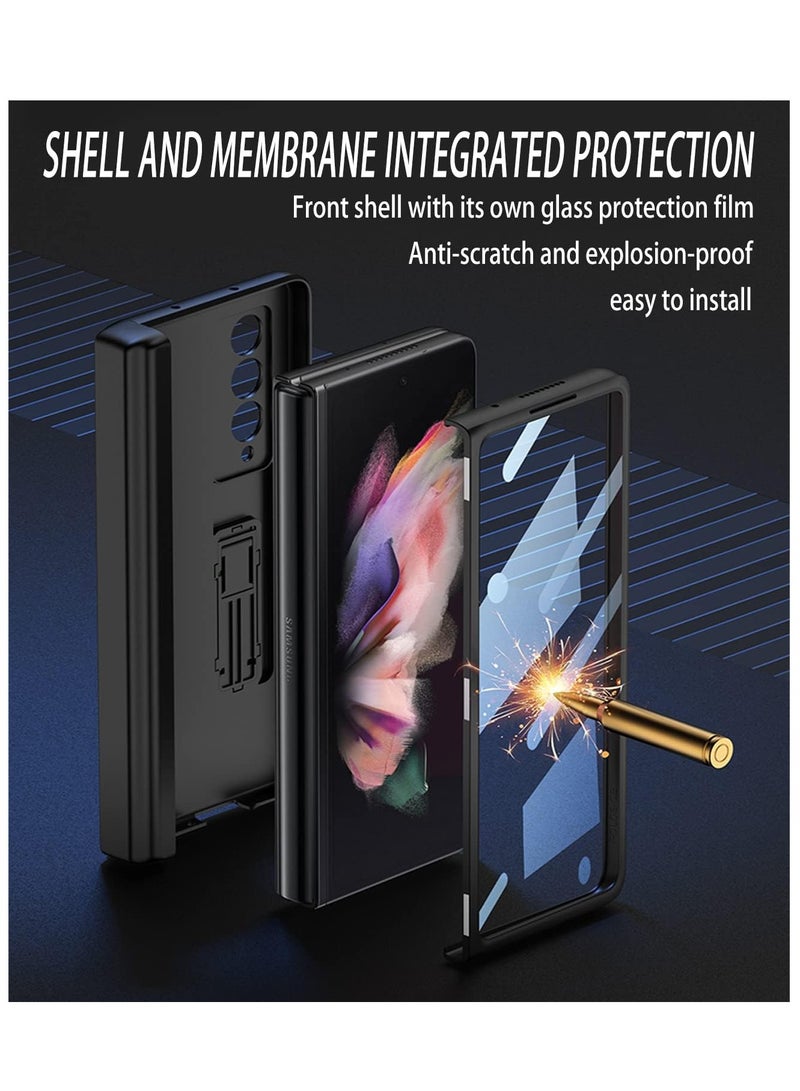 Case for Samsung Galaxy Z Fold 4 Case with Pen Holder,Hinged Built-in Pen Holder,with Screen Protector and Adjustable Bracket,Luxury Business Leather Cover Case for Galaxy Z Fold 4 (Black) - Image 3