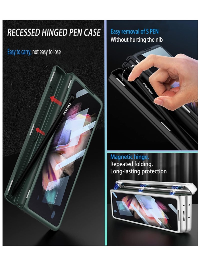 Case for Samsung Galaxy Z Fold 4 Case with Pen Holder,Hinged Built-in Pen Holder,with Screen Protector and Adjustable Bracket,Luxury Business Leather Cover Case for Galaxy Z Fold 4 (Black) - Image 4