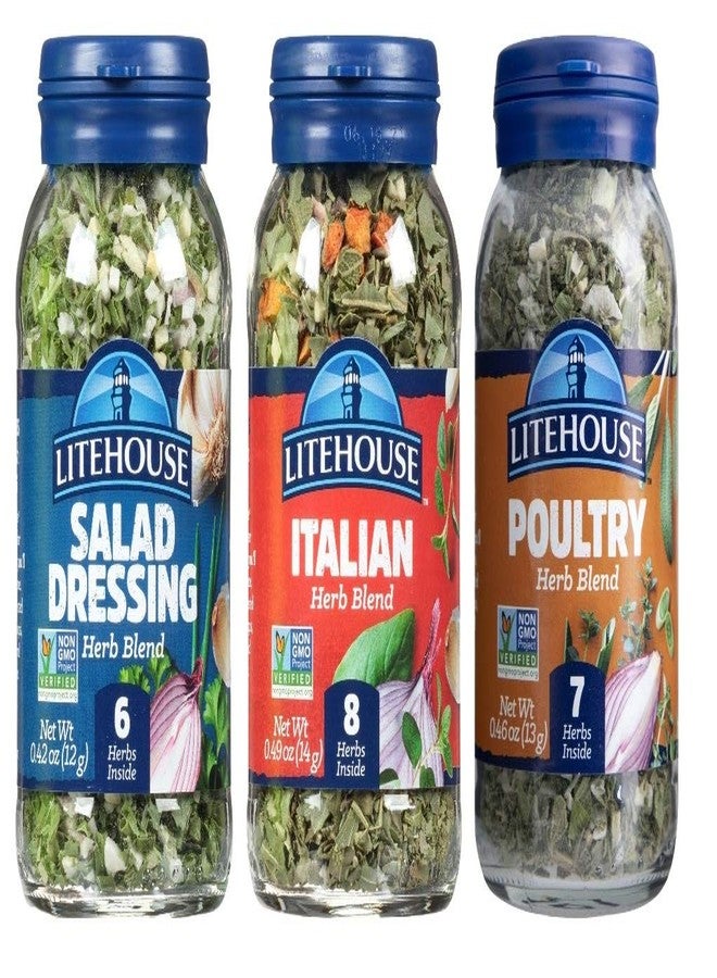 Litehouse Freeze-Dried Flavors Variety Herb Blend Pack, (Italian, Poultry, Salad Dressing Herb Blend,) - Organic Spice, Non-GMO, Gluten-Free - 3-Pack - Image 1