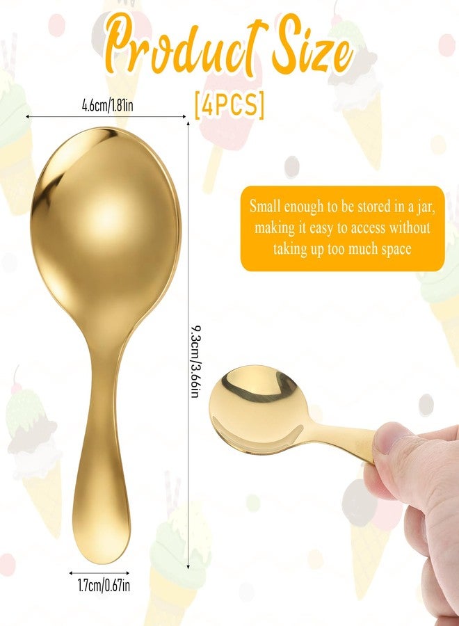 Macuezu 4 PCS Stainless Steel Coffee Scoop, Gold Measuring Spoons for Canisters, Small Short Handle Tablespoon for Tea, Sugar, Ice Cream, Dessert - Dishwasher Safe, Rustproof - Image 2