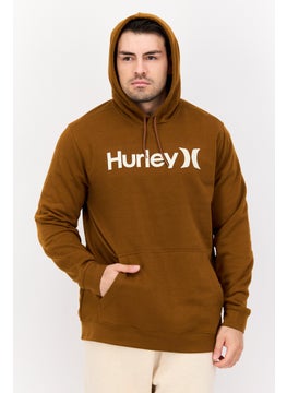 Men Hooded Brand Logo Long Sleeve Sweatshirt, Brown